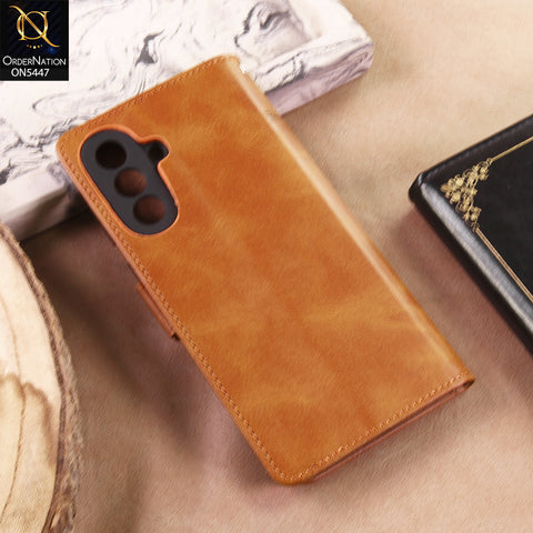 Samsung Galaxy A57 Cover - Light Brown - Premium Leather Megantic Flip Book Covers With Card Holding Option