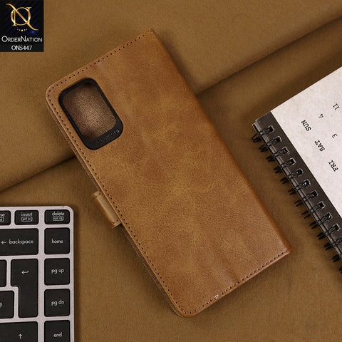 Samsung Galaxy A71 Cover - Light Brown - Premium Leather Megantic Flip Book Covers With Card Holding Option