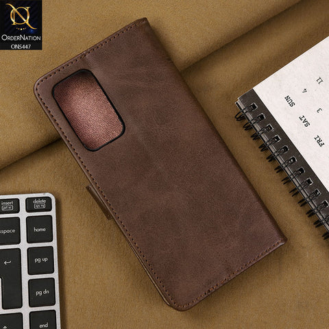 Samsung Galaxy A72 Cover - Dark Brown - Premium Leather Megantic Flip Book Covers With Card Holding Option