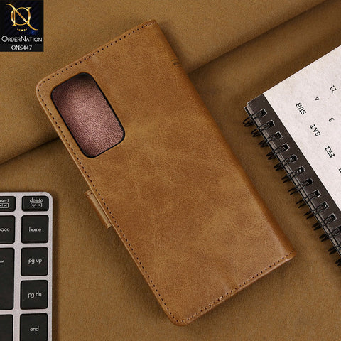 Samsung Galaxy A72 Cover - Light Brown - Premium Leather Megantic Flip Book Covers With Card Holding Option