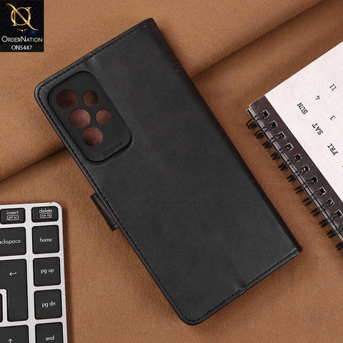 Samsung Galaxy A73 5G Cover - Black - Premium Leather Megantic Flip Book Covers With Card Holding Option