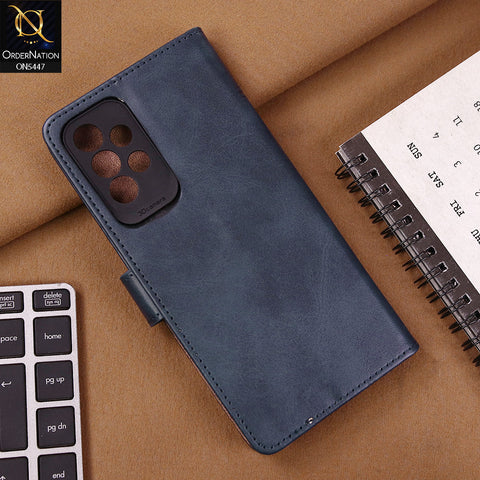 Samsung Galaxy A73 5G Cover - Blue - Premium Leather Megantic Flip Book Covers With Card Holding Option