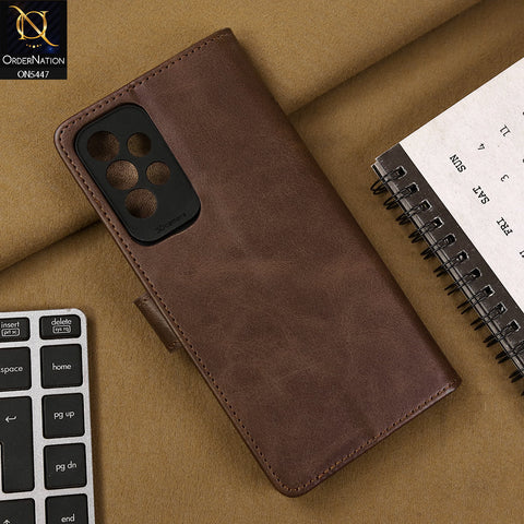 Samsung Galaxy A73 5G Cover - Dark Brown - Premium Leather Megantic Flip Book Covers With Card Holding Option