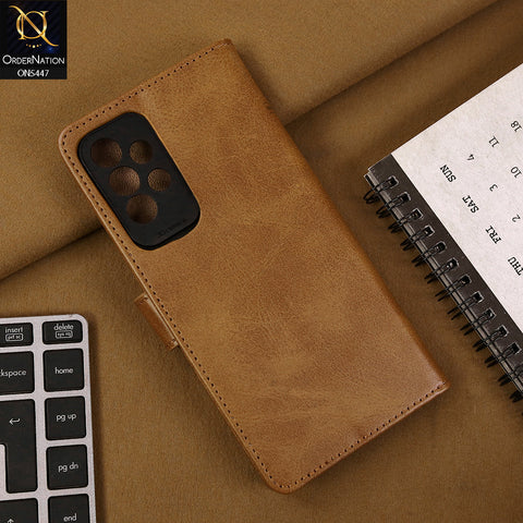 Samsung Galaxy A73 5G Cover - Light Brown - Premium Leather Megantic Flip Book Covers With Card Holding Option