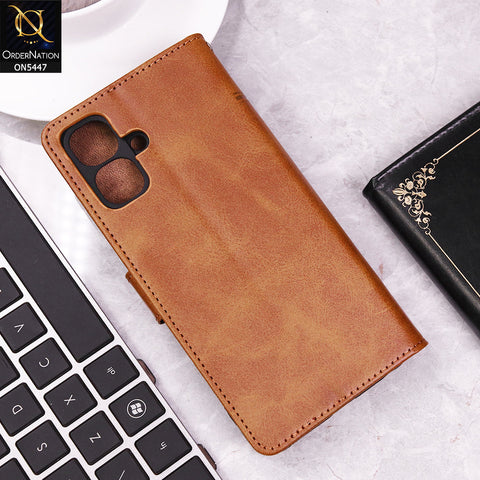 Infinix Smart 10 Cover - Light Brown - Premium Leather Megantic Flip Book Covers With Card Holding Option