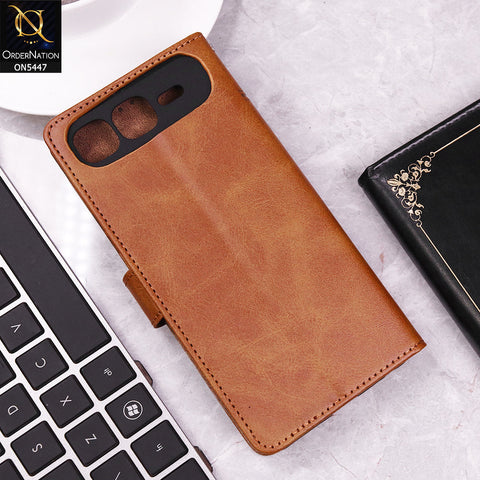 Infinix Smart 10 Plus Cover - Light Brown - Premium Leather Megantic Flip Book Covers With Card Holding Option