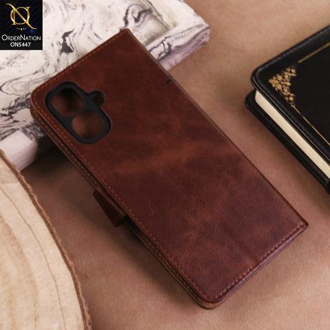 Infinix Smart 20 Cover  - Dark Brown - Premium Leather Megantic Flip Book Covers With Card Holding Option