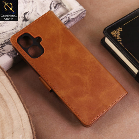 Infinix Smart 20 Cover  - Light Brown - Premium Leather Megantic Flip Book Covers With Card Holding Option