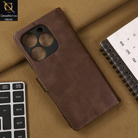 Tecno Spark 20C Cover - Dark Brown - Premium Leather Megantic Flip Book Covers With Card Holding Option