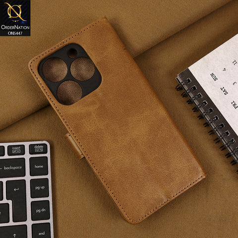 Tecno Spark Go 2024 Cover - Light Brown - Premium Leather Megantic Flip Book Covers With Card Holding Option