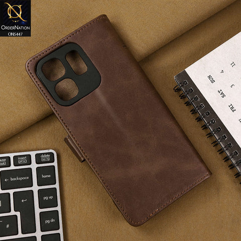Infinix Smart 9 HD Cover - Dark Brown - Premium Leather Megantic Flip Book Covers With Card Holding Option