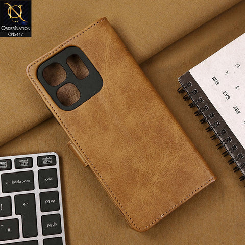 Infinix Hot 50i Cover - Light Brown - Premium Leather Megantic Flip Book Covers With Card Holding Option