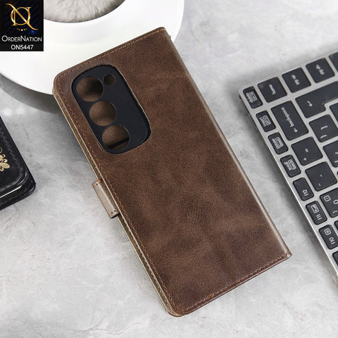 Tecno Spark 40 Pro Plus Cover - Dark Brown -  Premium Leather Megantic Flip Book Covers With Card Holding Option