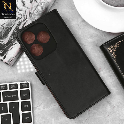 Tecno Spark 10 Cover - Black - Premium Leather Megantic Flip Book Covers With Card Holding Option
