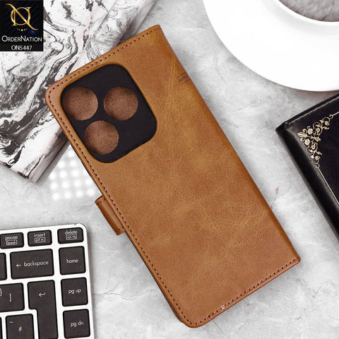 Tecno Spark 10 Cover - Light Brown - Premium Leather Megantic Flip Book Covers With Card Holding Option