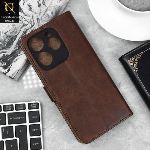 Tecno Spark 10 Pro Cover - Dark Brown - Premium Leather Megantic Flip Book Covers With Card Holding Option