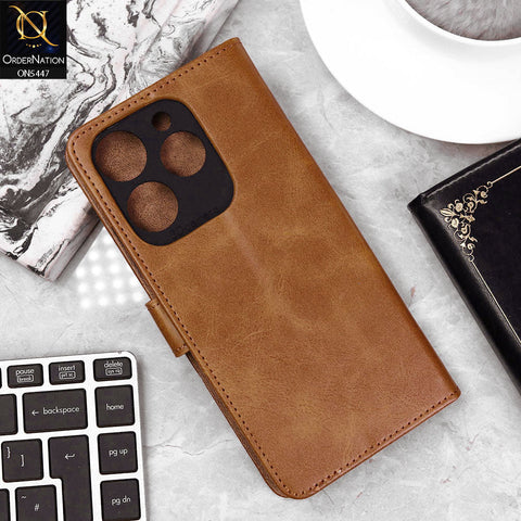 Tecno Spark 10 Pro Cover - Light Brown - Premium Leather Megantic Flip Book Covers With Card Holding Option