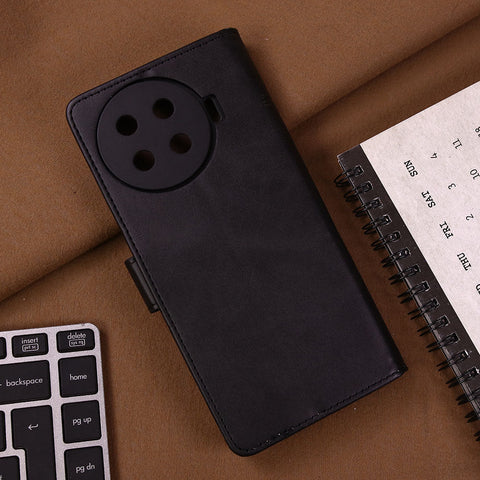Tecno Spark 20 Pro Plus Cover - Black - Premium Leather Megantic Flip Book Covers With Card Holding Option