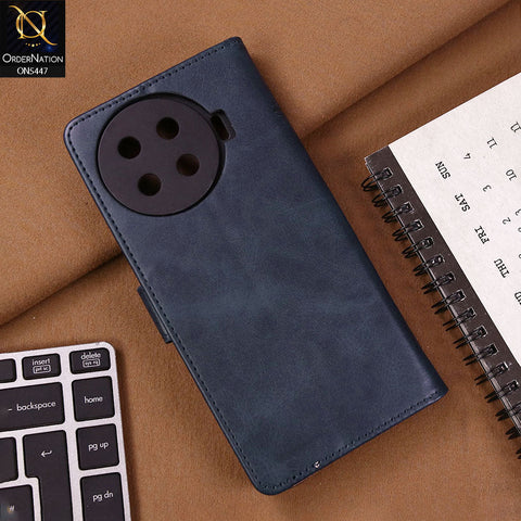 Tecno Spark 20 Pro Plus Cover - Blue - Premium Leather Megantic Flip Book Covers With Card Holding Option