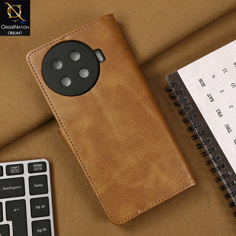 Tecno Spark 20 Pro Plus Cover - Light Brown - Premium Leather Megantic Flip Book Covers With Card Holding Option