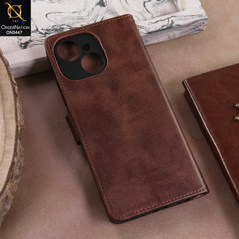Tecno Spark 40C  - Dark Brown -  Premium Leather Megantic Flip Book Covers With Card Holding Option
