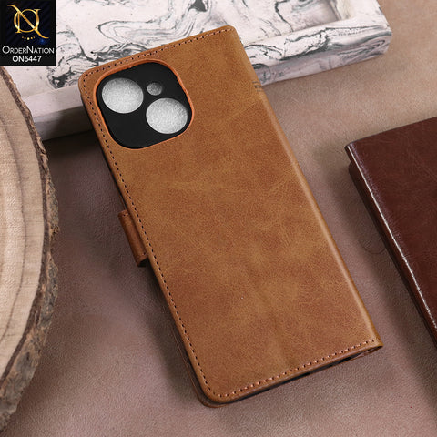 Tecno Spark 40C  - Light Brown -  Premium Leather Megantic Flip Book Covers With Card Holding Option