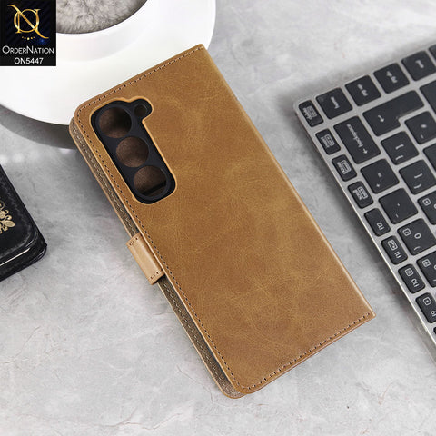 Tecno Spark 40 Pro Cover - Light Brown -  Premium Leather Megantic Flip Book Covers With Card Holding Option