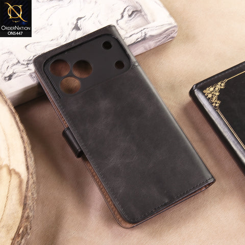 Tecno Spark 50 4G Cover - Black - Premium Leather Megantic Flip Book Covers With Card Holding Option