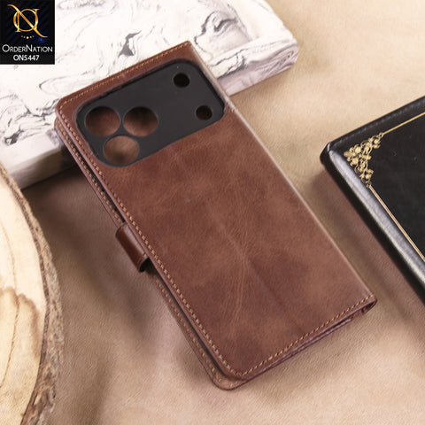 Tecno Spark 50 4G Cover - Dark Brown - Premium Leather Megantic Flip Book Covers With Card Holding Option