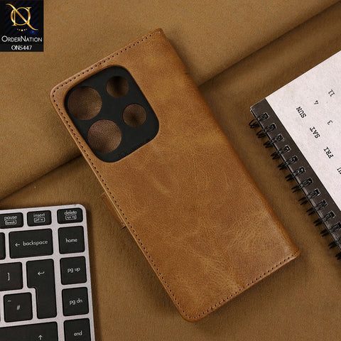 Tecno Spark Go 2023 Cover - Light Brown - Premium Leather Megantic Flip Book Covers With Card Holding Option