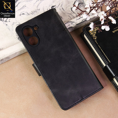 Tecno Spark Go 3 Cover - Black  - Premium Leather Megantic Flip Book Covers With Card Holding Option