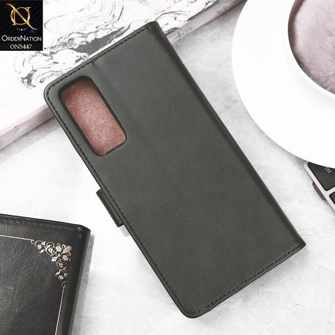Vivo V20 SE Cover - Black -  Premium Leather Megantic Flip Book Covers With Card Holding Option