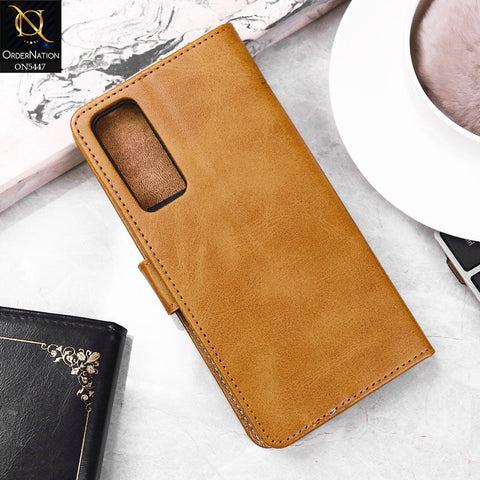 Vivo V20 SE Cover - Light Brown -  Premium Leather Megantic Flip Book Covers With Card Holding Option