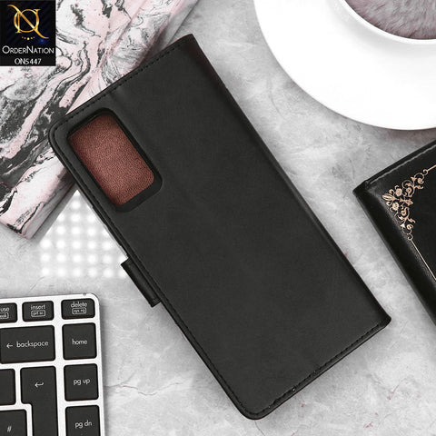 Vivo V21e Cover - Black - Premium Leather Megantic Flip Book Covers With Card Holding Option