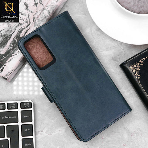 Vivo V21e Cover - Blue - Premium Leather Megantic Flip Book Covers With Card Holding Option
