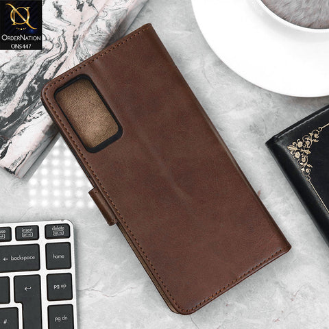 Vivo V21e Cover - Dark Brown - Premium Leather Megantic Flip Book Covers With Card Holding Option