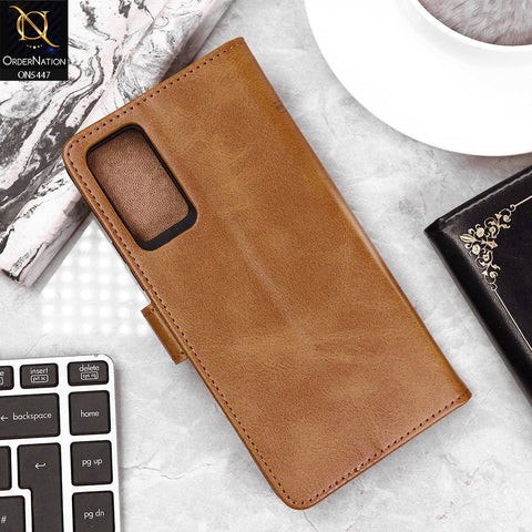 Vivo V21e Cover - Light Brown - Premium Leather Megantic Flip Book Covers With Card Holding Option