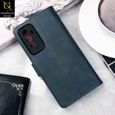 Vivo V23e 5G Cover - Blue -  Premium Leather Megantic Flip Book Covers With Card Holding Option