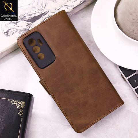 Vivo V23e Cover - Dark Brown -  Premium Leather Megantic Flip Book Covers With Card Holding Option