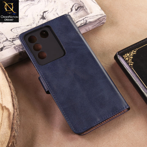 Vivo S16e Cover - Blue - Premium Leather Megantic Flip Book Covers With Card Holding Option