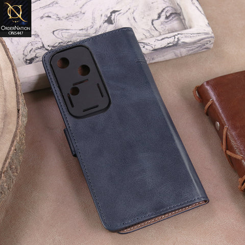 Vivo V30  - Blue -  Premium Leather Megantic Flip Book Covers With Card Holding Option