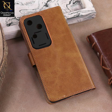 Vivo S18  - Light Brown -  Premium Leather Megantic Flip Book Covers With Card Holding Option