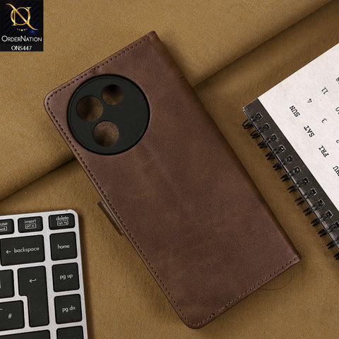 Vivo V30e Cover - Dark Brown - Premium Leather Megantic Flip Book Covers With Card Holding Option