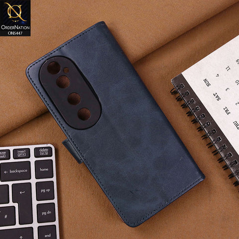 Vivo V40 Cover - Blue - Premium Leather Megantic Flip Book Covers With Card Holding Option