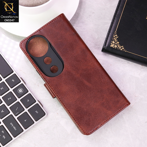 Vivo S19 Pro Cover - Dark Brown - Premium Leather Megantic Flip Book Covers With Card Holding Option
