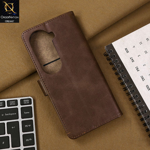 Vivo iQOO Z9s Cover - Dark Brown - Premium Leather Megantic Flip Book Covers With Card Holding Option