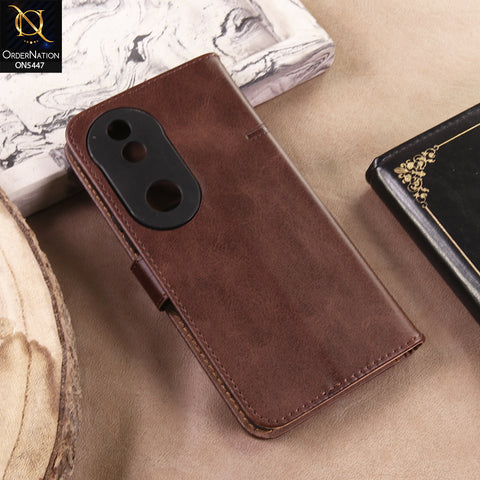 Vivo V50 Cover - Dark Brown - Premium Leather Megantic Flip Book Covers With Card Holding Option