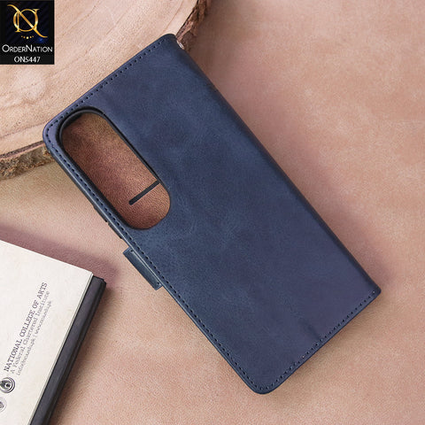Vivo V50 Lite Cover - Blue - Premium Leather Megantic Flip Book Covers With Card Holding Option