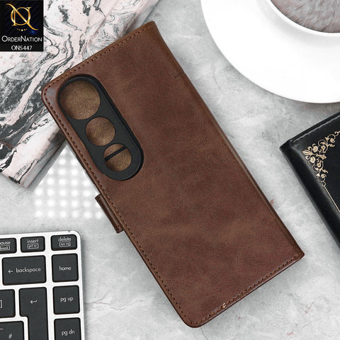 Vivo V50 Lite Cover - Dark Brown - Premium Leather Megantic Flip Book Covers With Card Holding Option