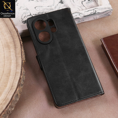 Vivo V60  - Black -  Premium Leather Megantic Flip Book Covers With Card Holding Option